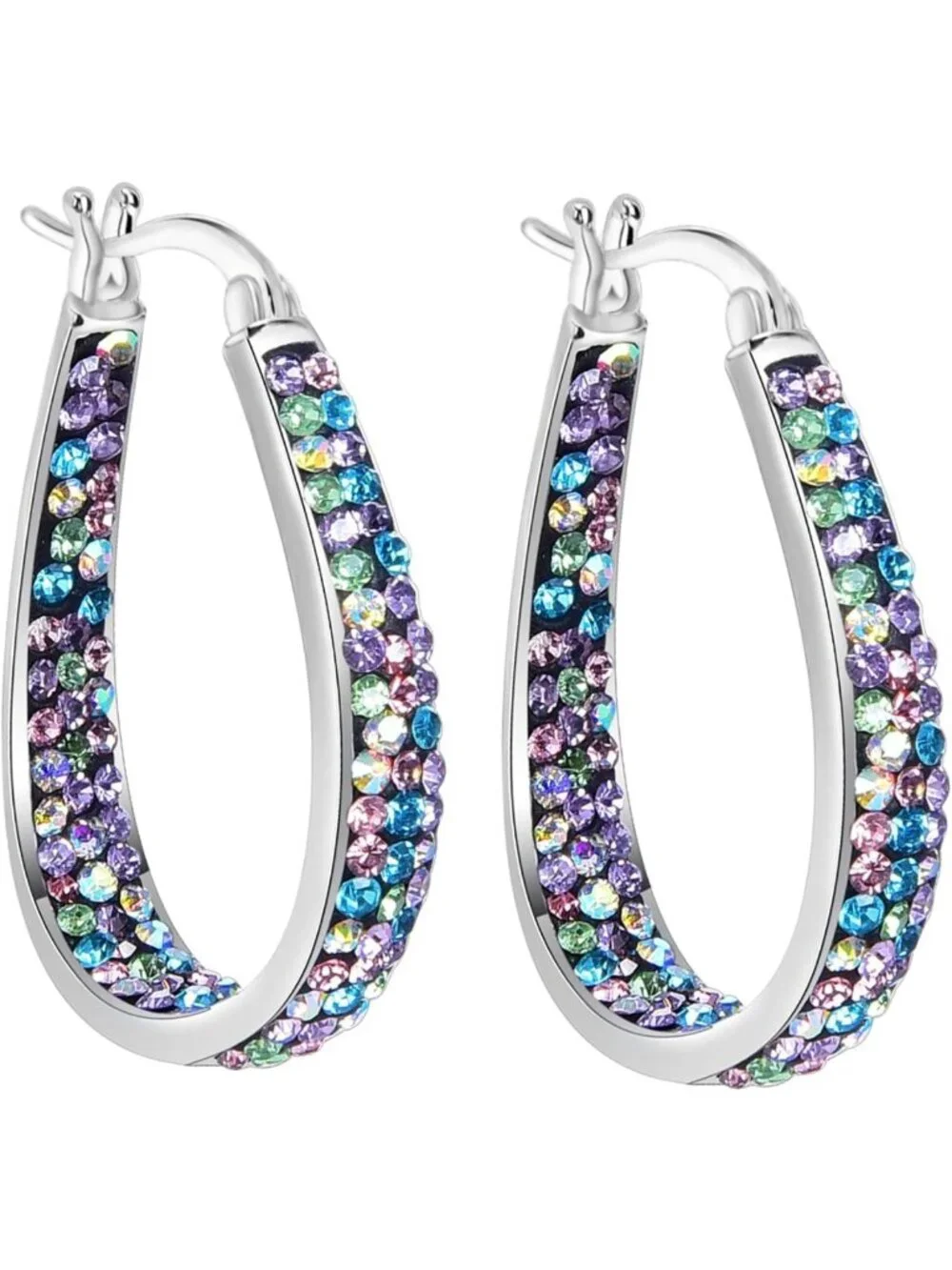 Sparkling Silver Plated Inside Out Crystal Hoop Earrings for Women - 1.2 Inch
